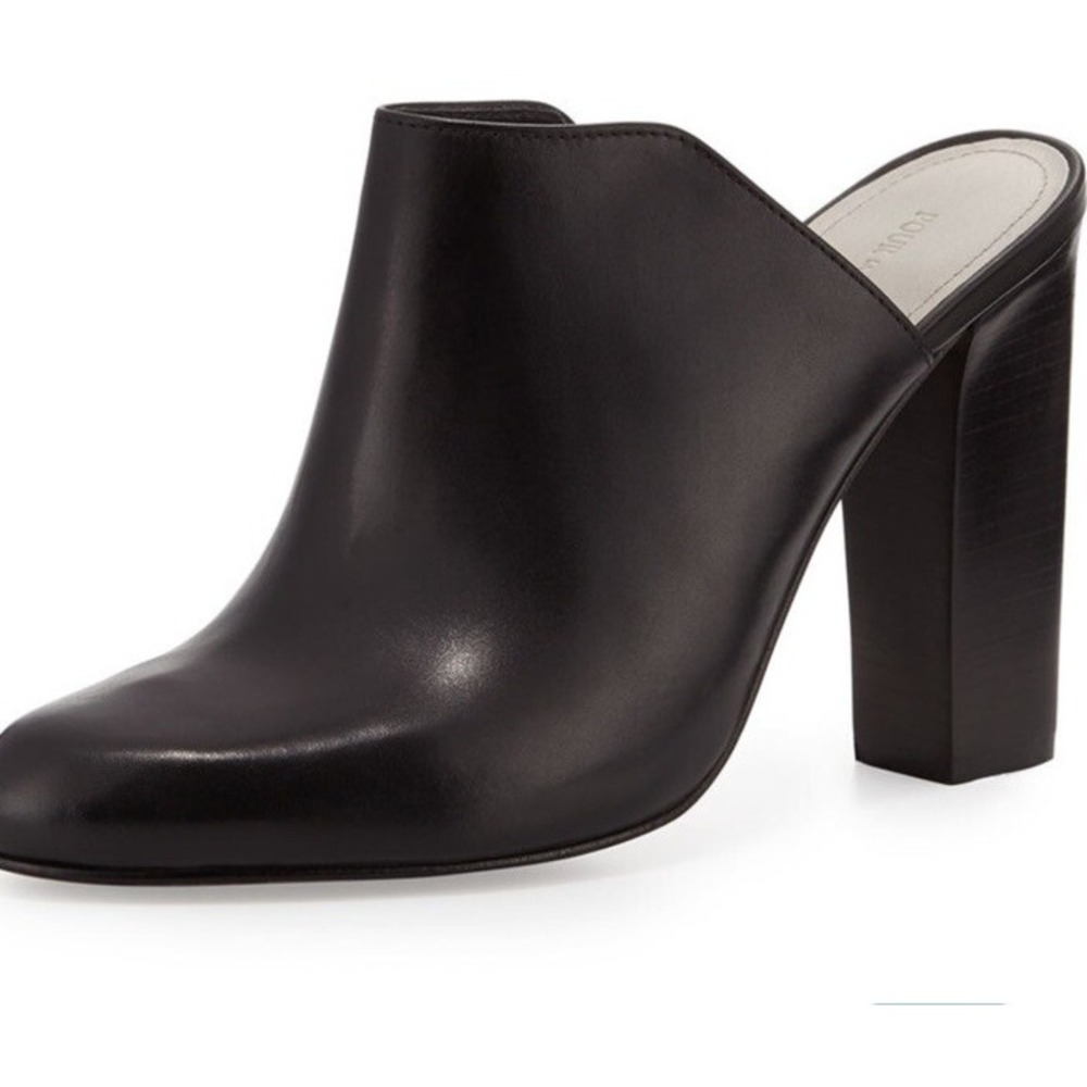$250 Pour La Victoire Black Verdi Leather High Block Heeled Mules Slide Size 6.5